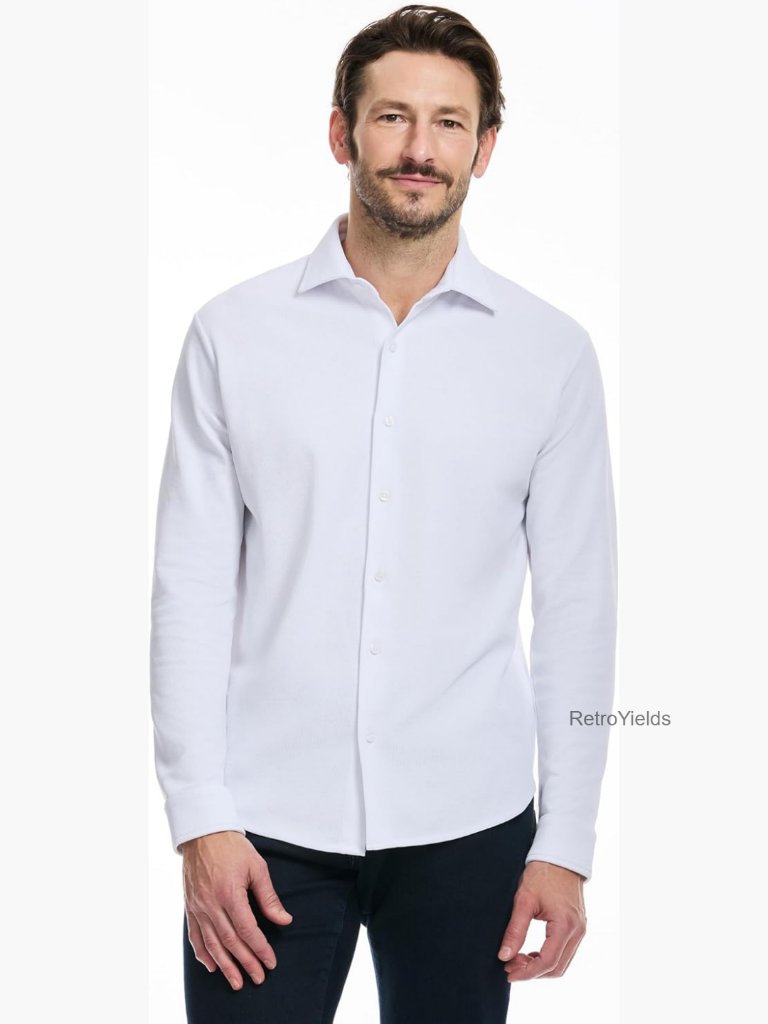 Long Sleeve Textured Pique Button Down Shirt Regular Fit
